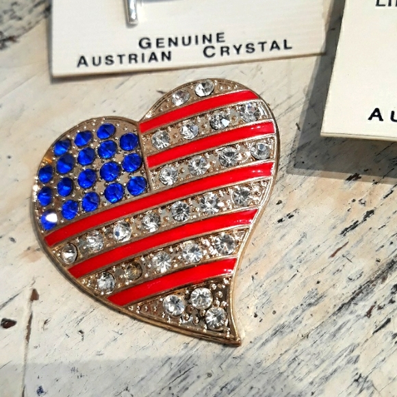 Flag Rhinestone Heart Pin Collection - Picture 2 of 10